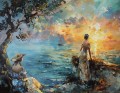 Aompanionship of Best Friends Original Painting Seascape Art Sunset Women